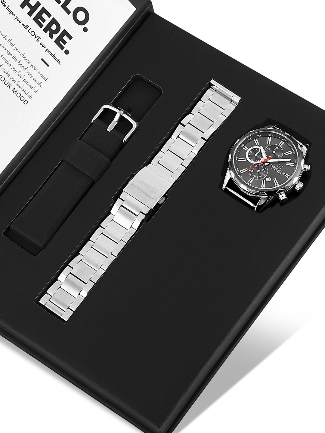 Daniel Klein Limited Men Black Dial & Bracelet Straps Analogue Watch Gift Set DK.1.13303-1