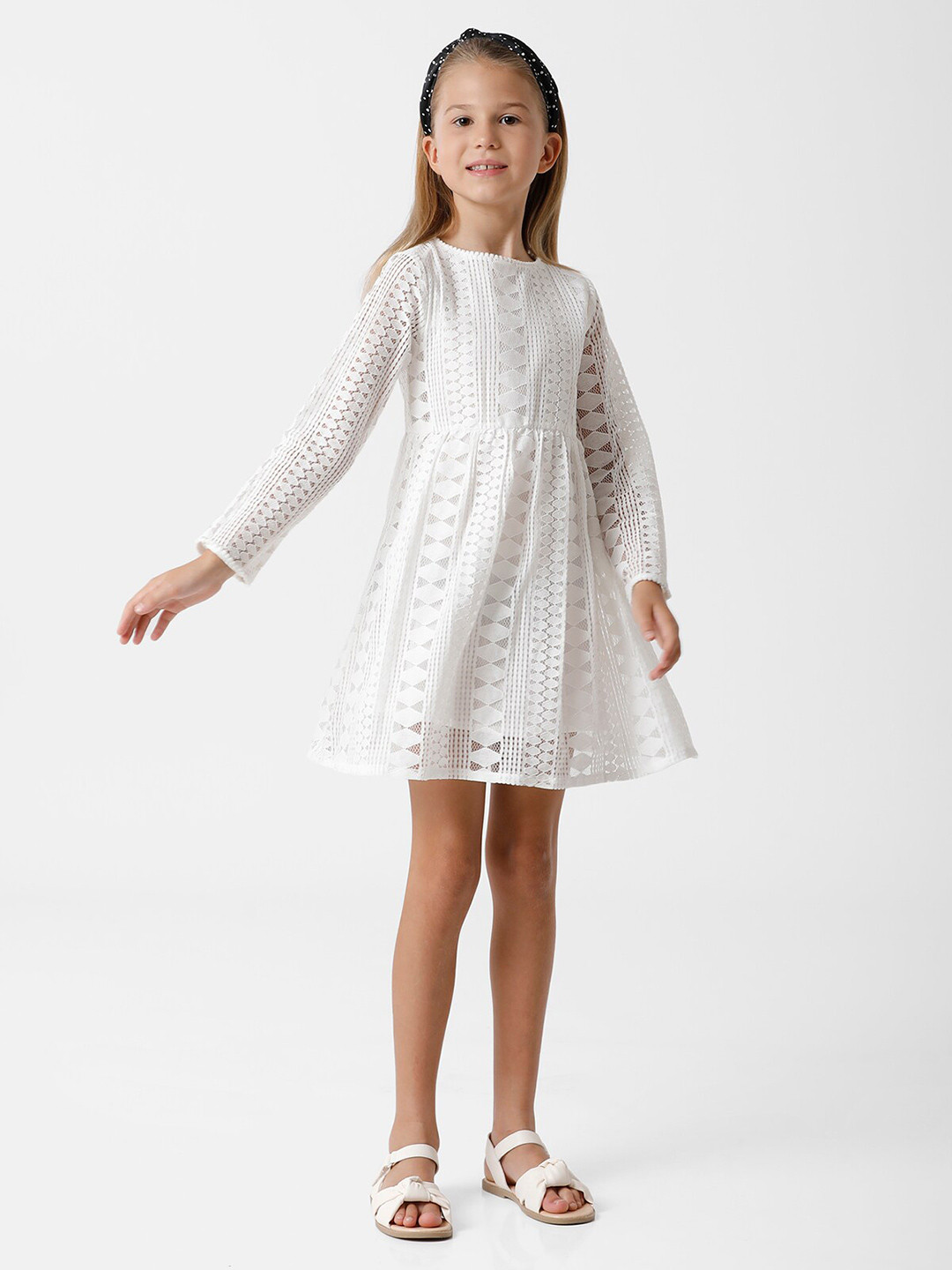 KATE & OSCAR White Solid Lace Dress