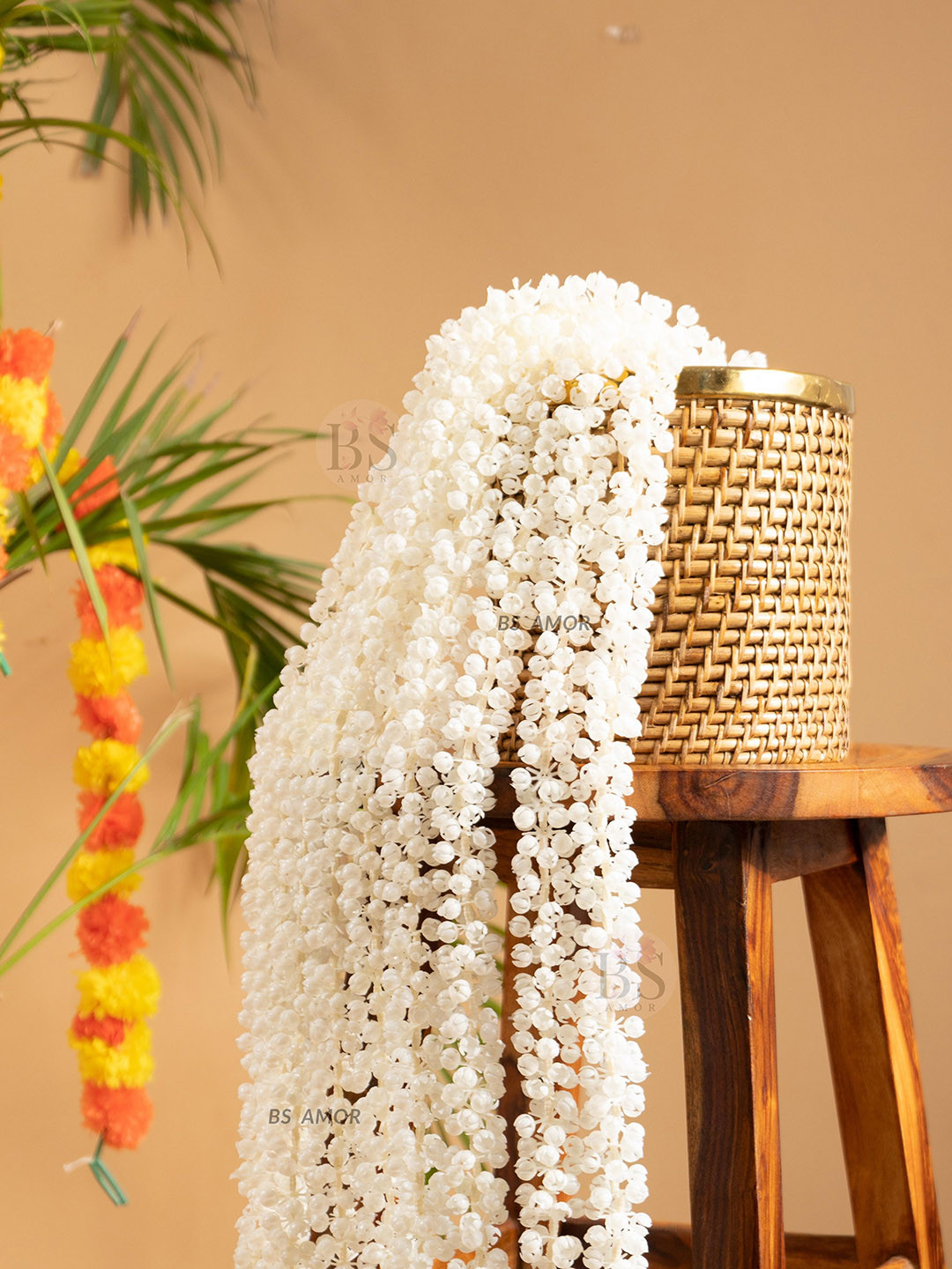 BS AMOR Set of 5 White Mogra Artificial Garland Flowers and Plants