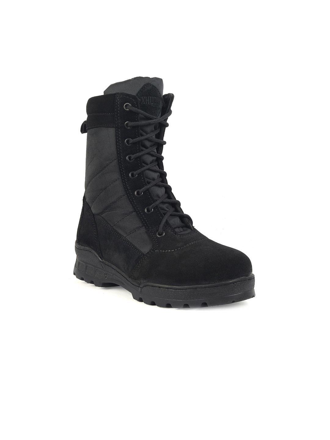 XHUGOY Men Black Leather Boots