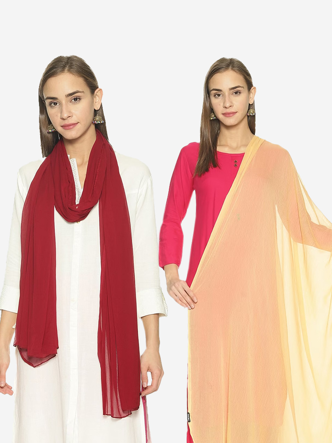 TWIN BIRDS Women Pack Of 2 Beige & Maroon Solid Shawl