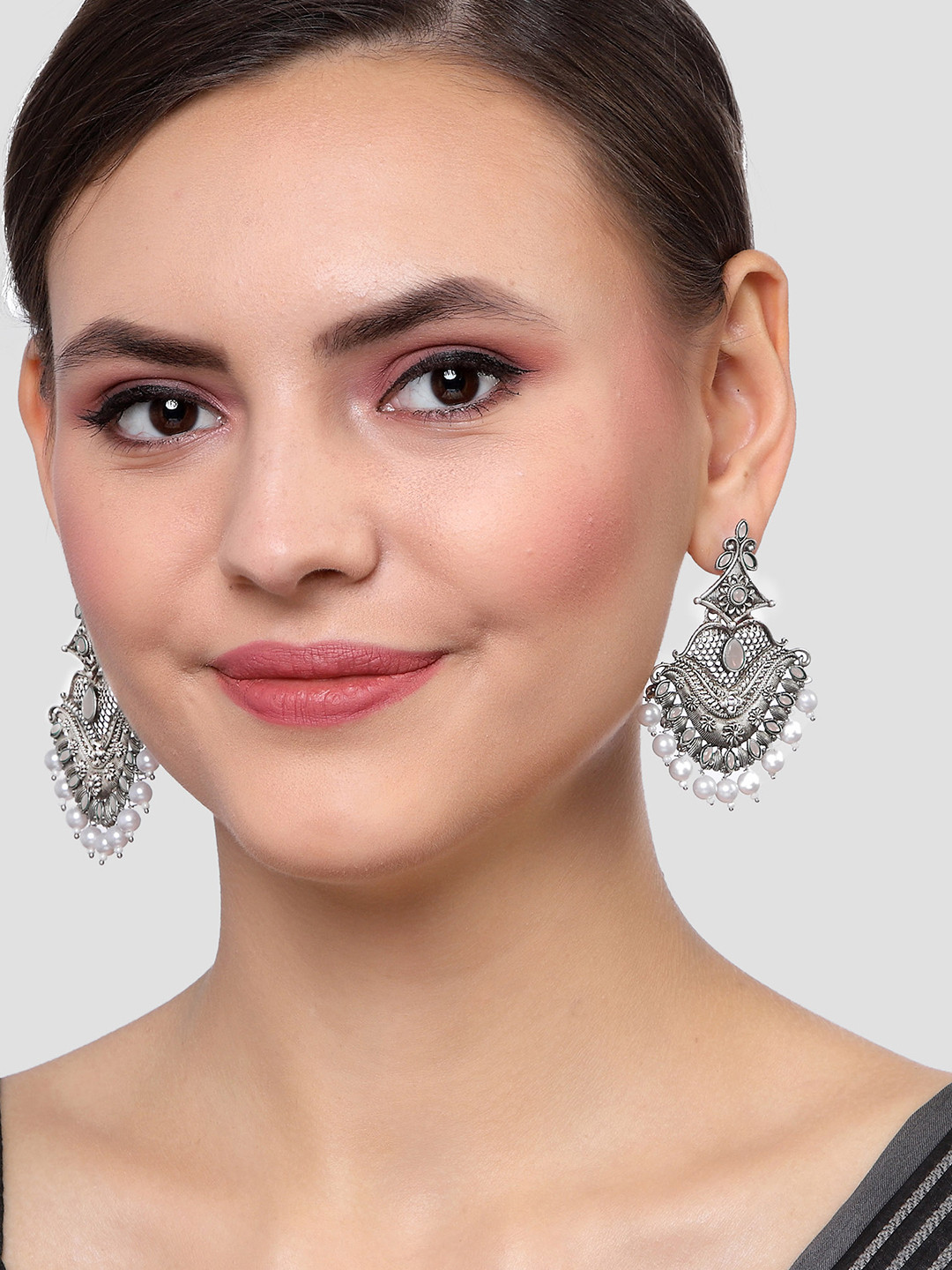 KARATCART Peach-Coloured Silver Plated Classic Drop Earrings