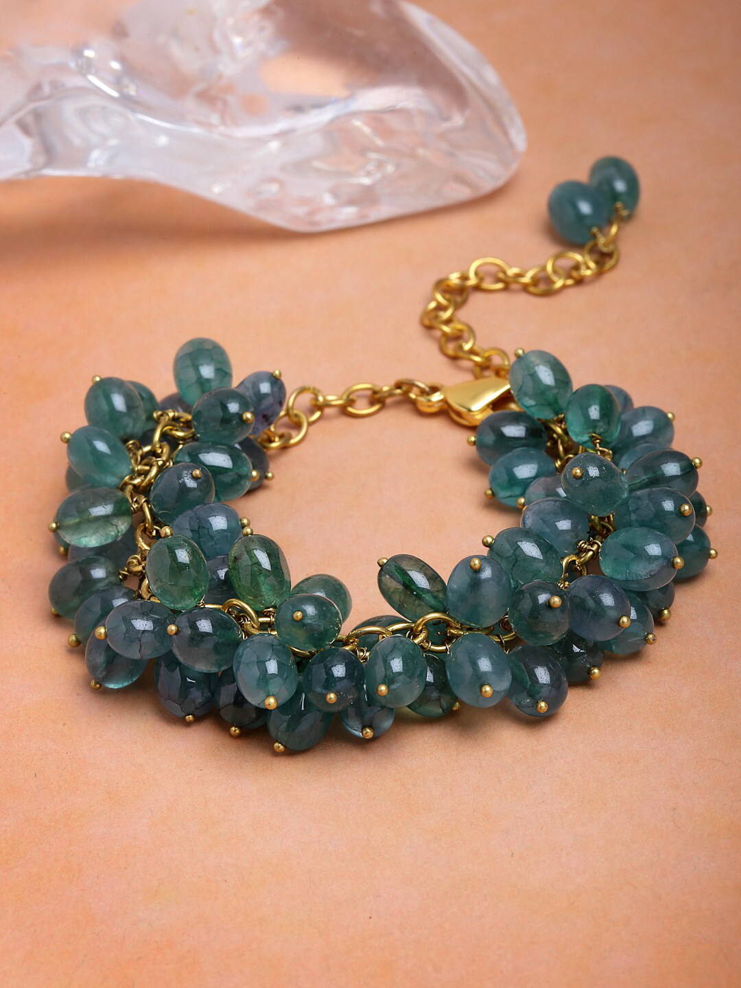 DUGRISTYLE Women Green Sterling Silver Kundan Gold-Plated Charm Bracelet