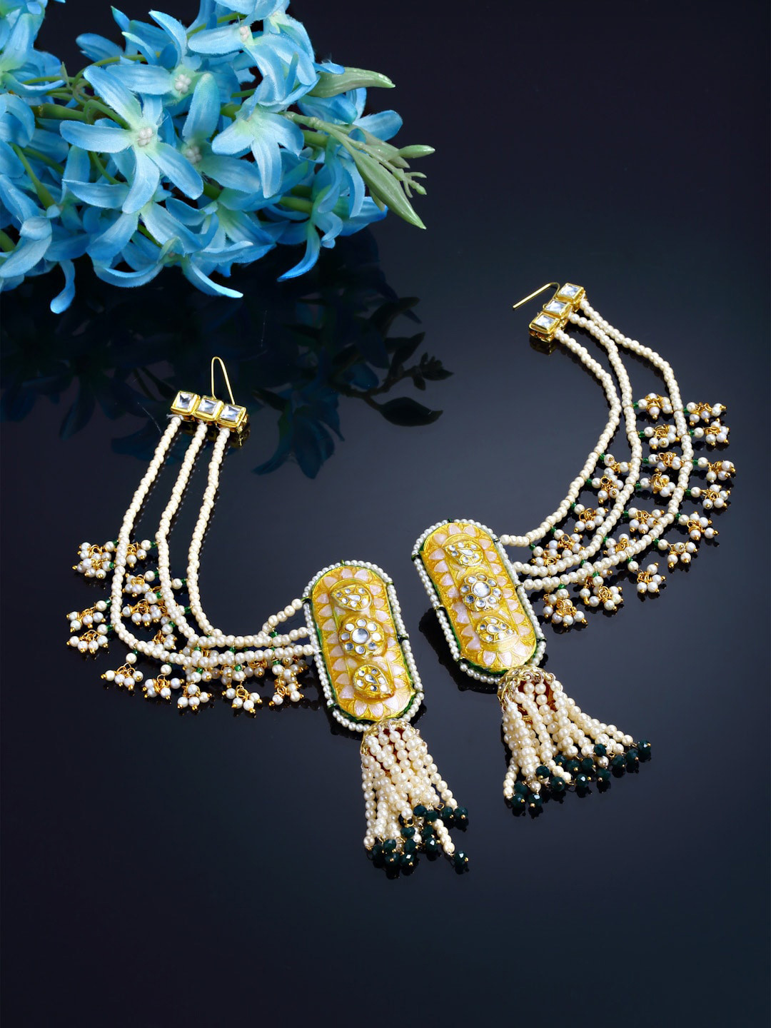 DUGRISTYLE Cream-Coloured Gold Plated Contemporary Half Hoop Earrings