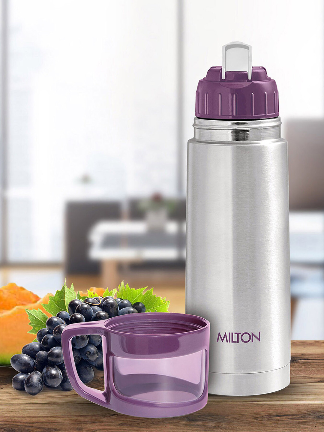 Milton Purple Solid Stainless Steel Spill Proof Flask - 350ml
