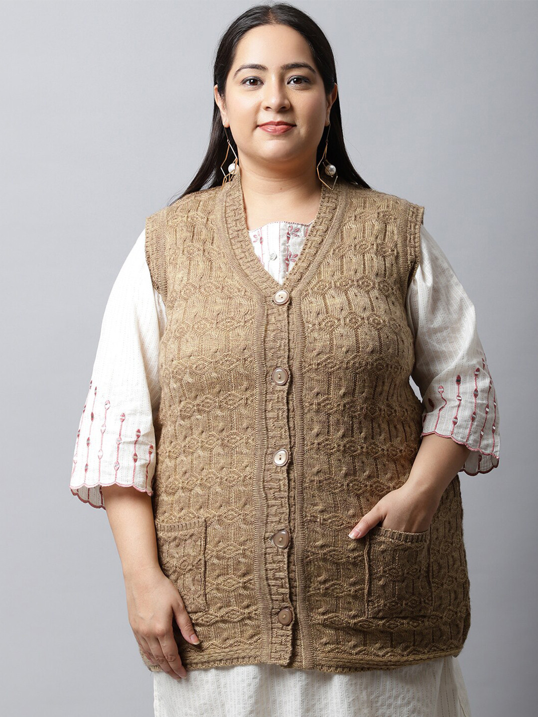 VANYA Women Camel Brown Cardigan