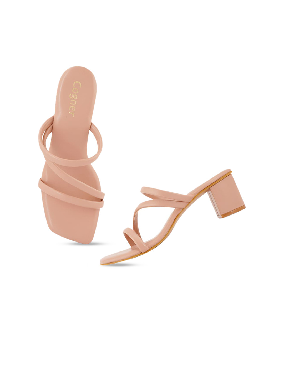 Cogner Beige Solid Block Heels