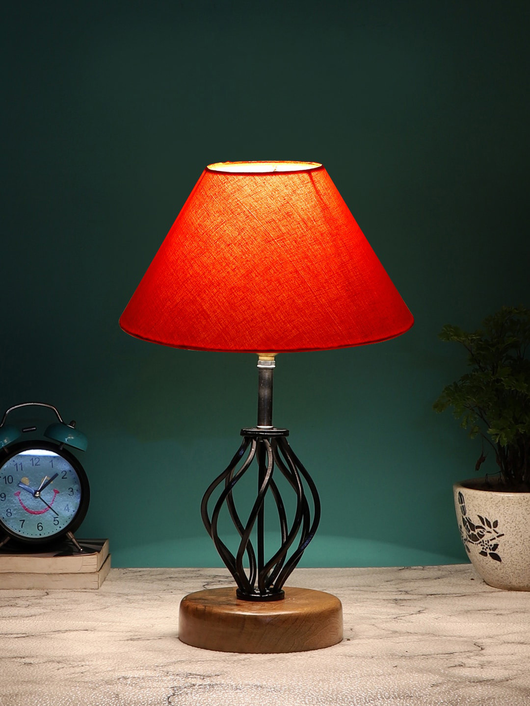 Devansh Orange Colored & Black Solid Iron Table Lamps