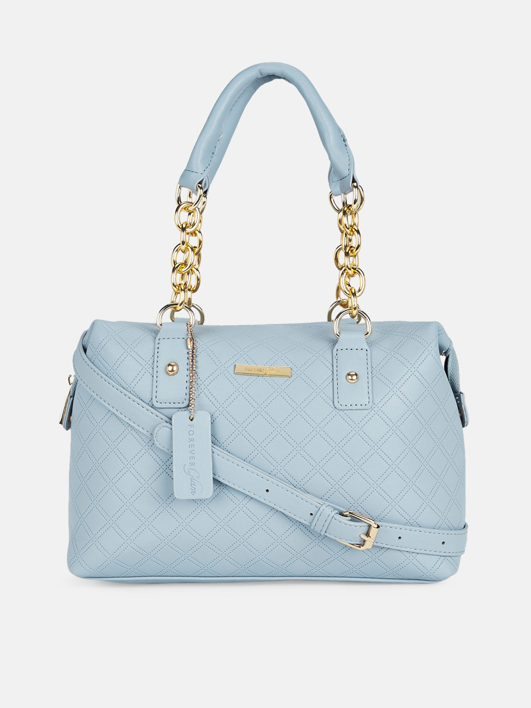 Forever Glam by Pantaloons Blue Textured  Structured Handheld Bag with Quilted