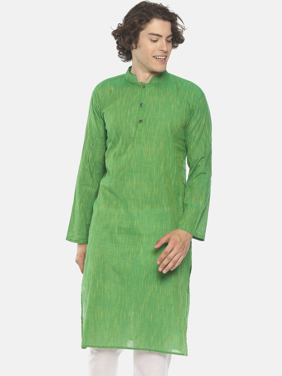 PAROKSH Men Green Cotton Straight Kurta