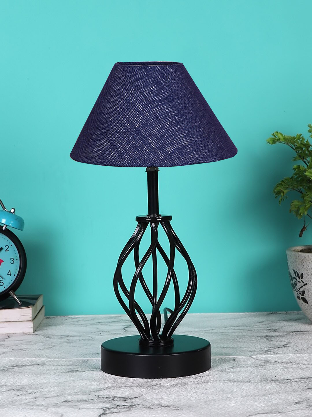 Devansh Blue & Black Solid Table Lamp With Shade