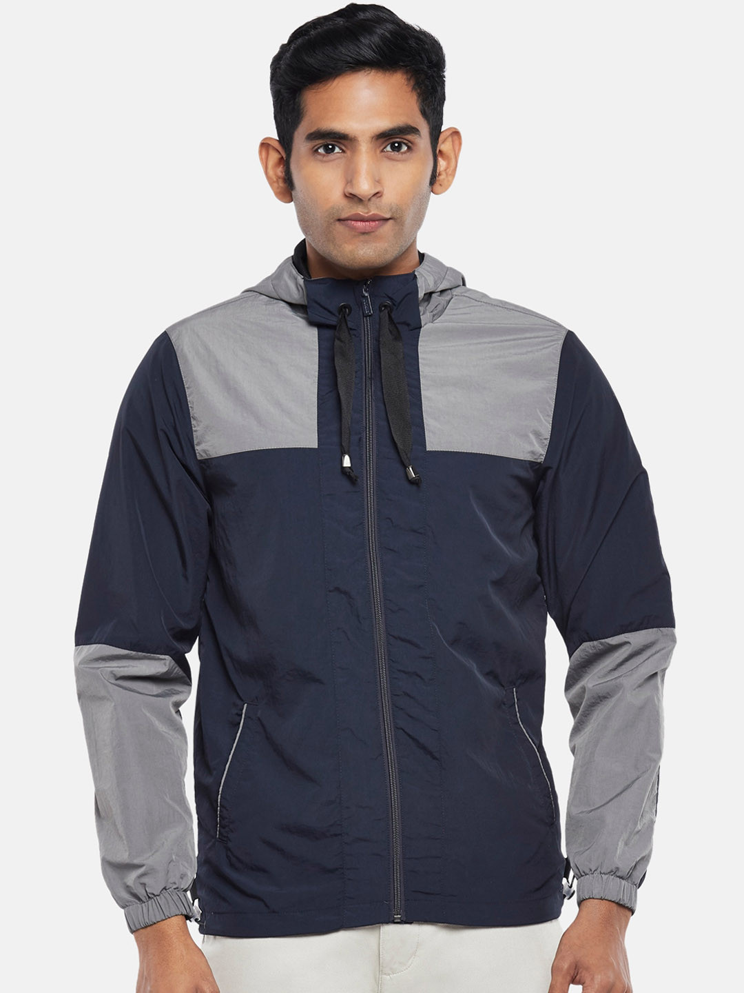 BYFORD by Pantaloons Men Navy Blue Grey Colourblocked Outdoor Sporty Jacket