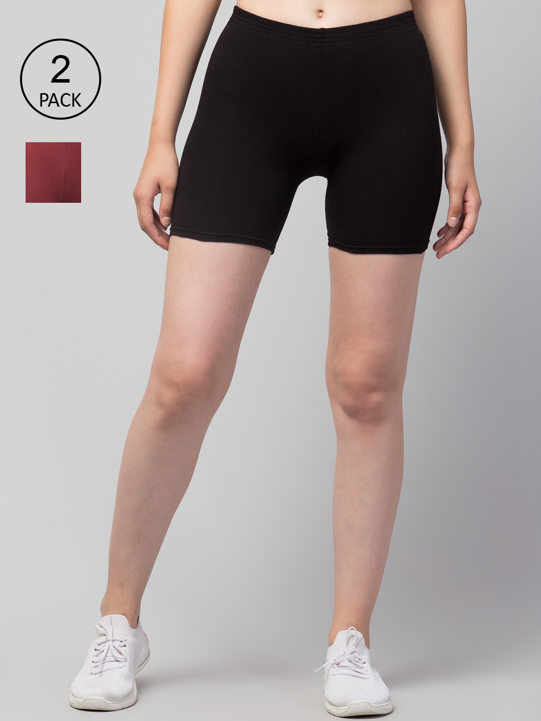 Apraa & Parma Women Pack of 2 Black Slim Fit Cycling Pure Cotton Shorts