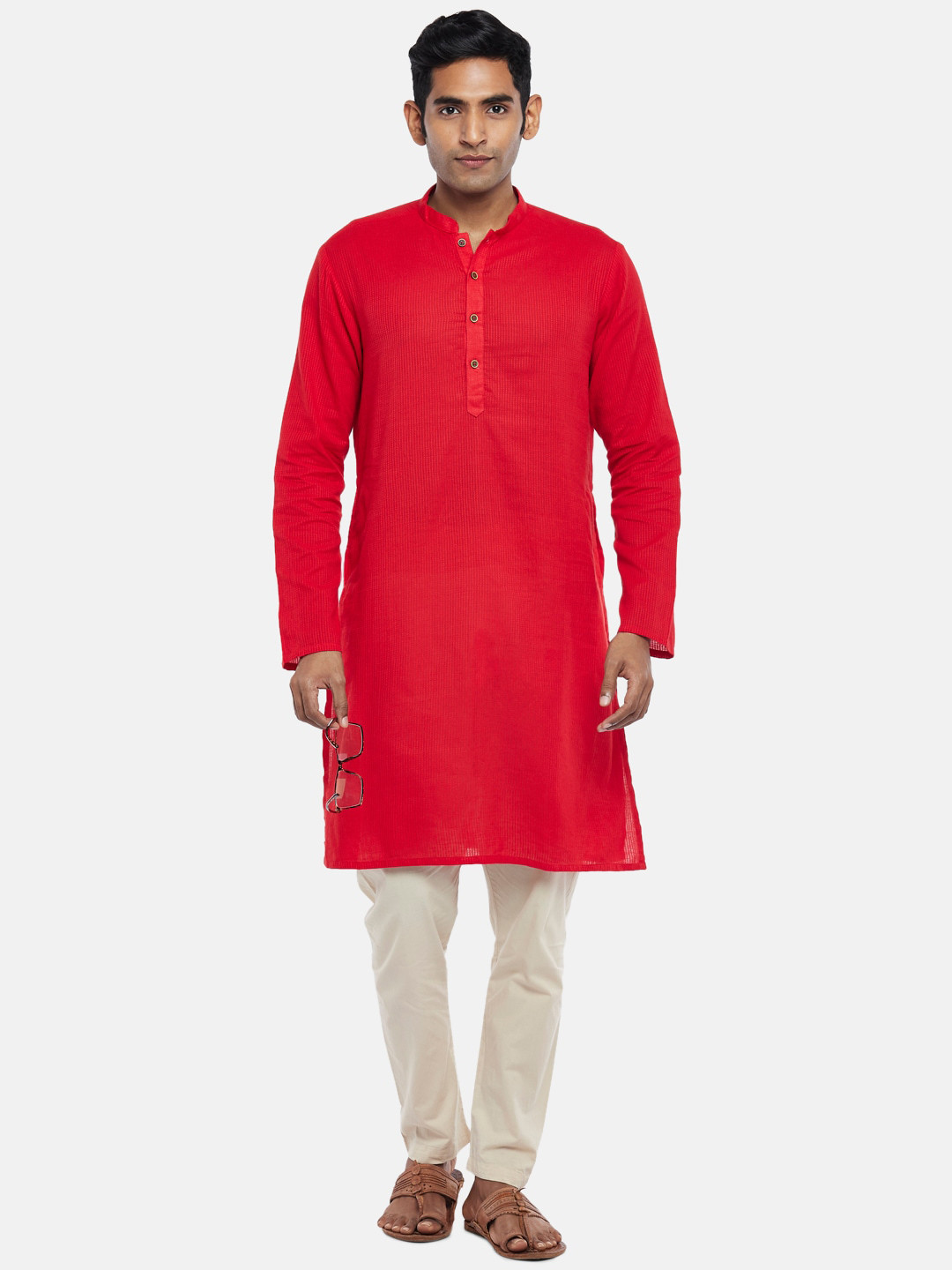 indus route by Pantaloons Men Red Thread Work Kurta