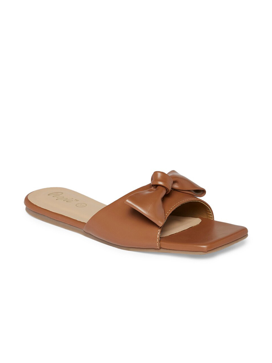 People Women Tan Open Toe Flats with Bows