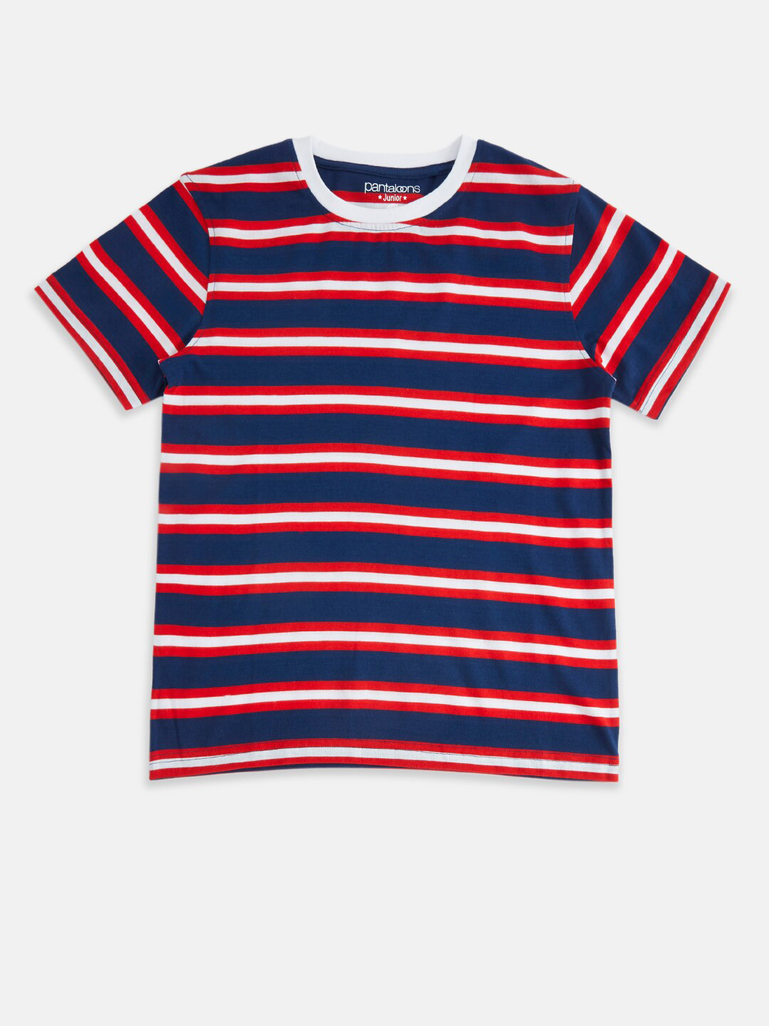 Pantaloons Junior Boys Navy Blue & Red Striped T-shirt