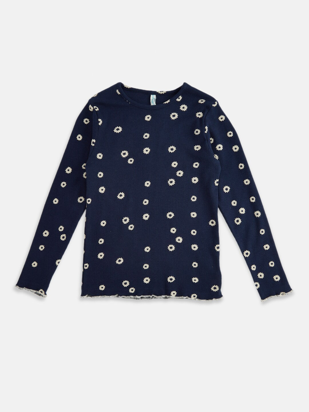 Pantaloons Junior Girls Navy Blue Printed Raw Edge T-shirt