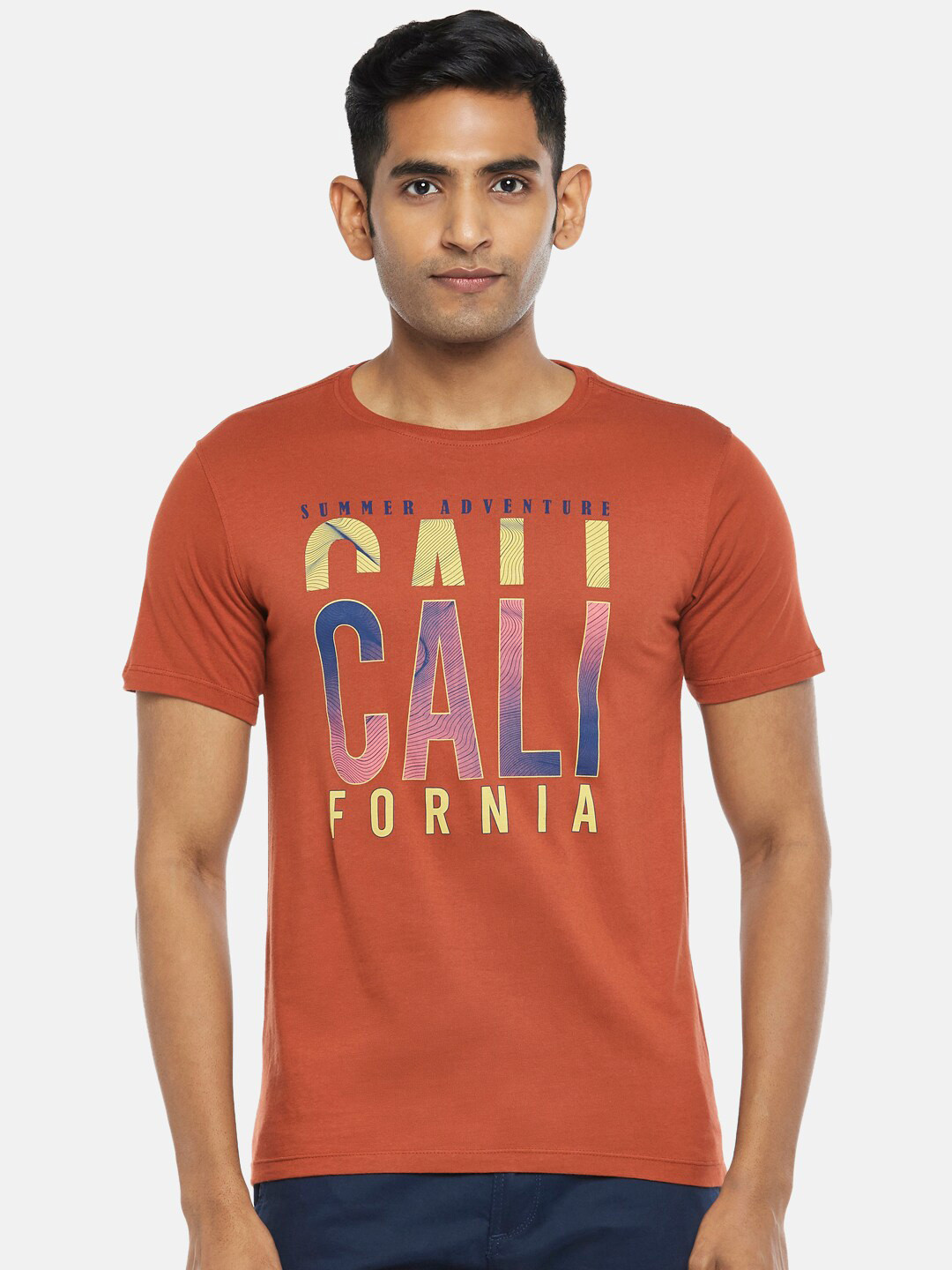 Urban Ranger by pantaloons Men Rust Typography Printed Slim Fit T-shirt