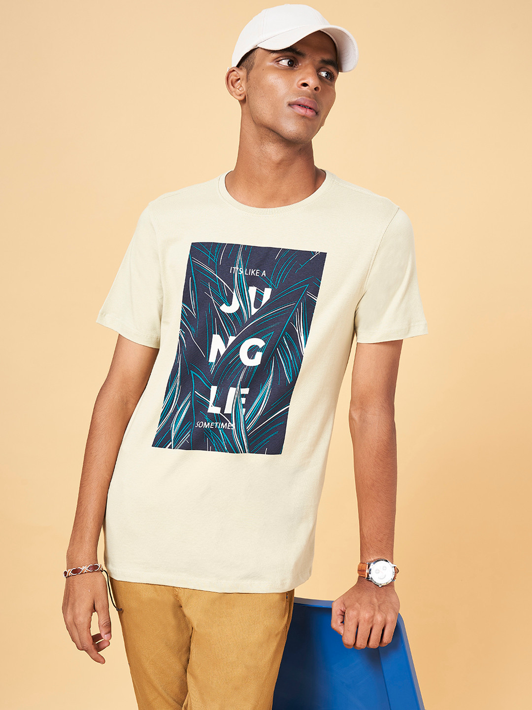 Urban Ranger by pantaloons Men Off White Printed Slim Fit T-shirt