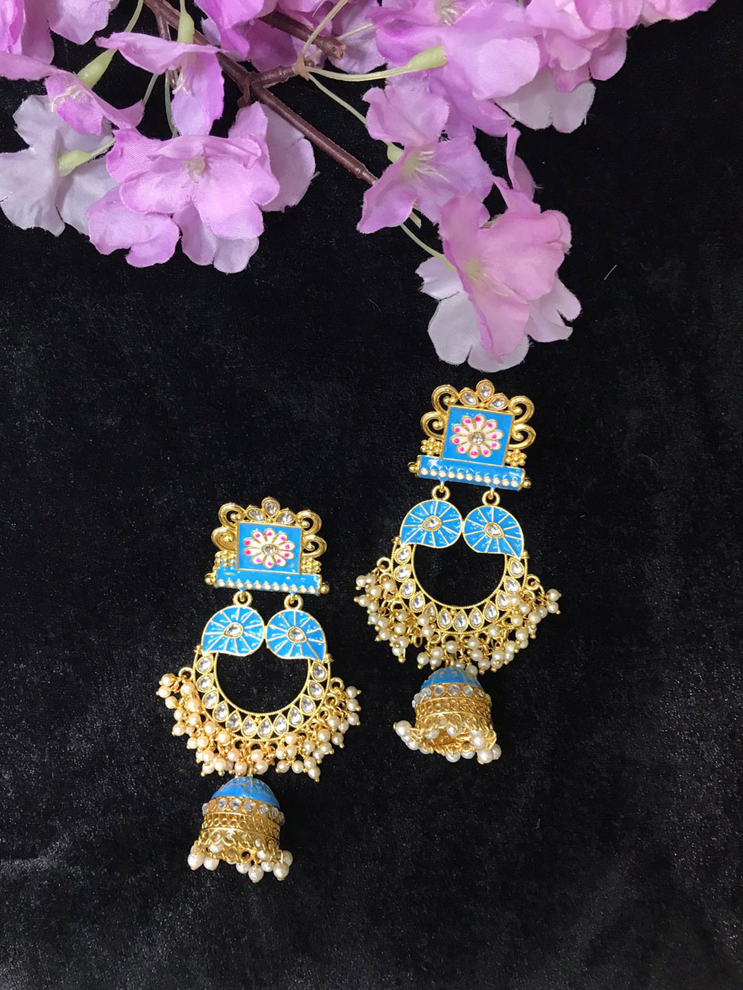 MORKANTH JEWELLERY Women Turquoise Blue And Gold Gold Plated Kundan Studded Drop Earrings