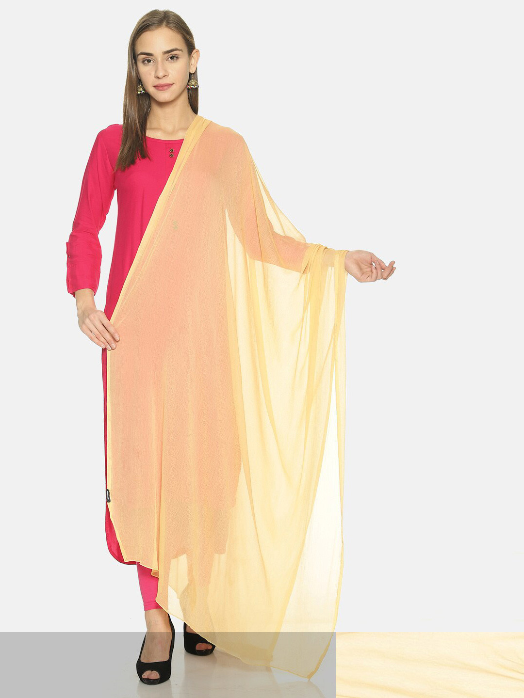 TWIN BIRDS Women Pack Of 2 Beige Solid Poly Chiffon Dupatta