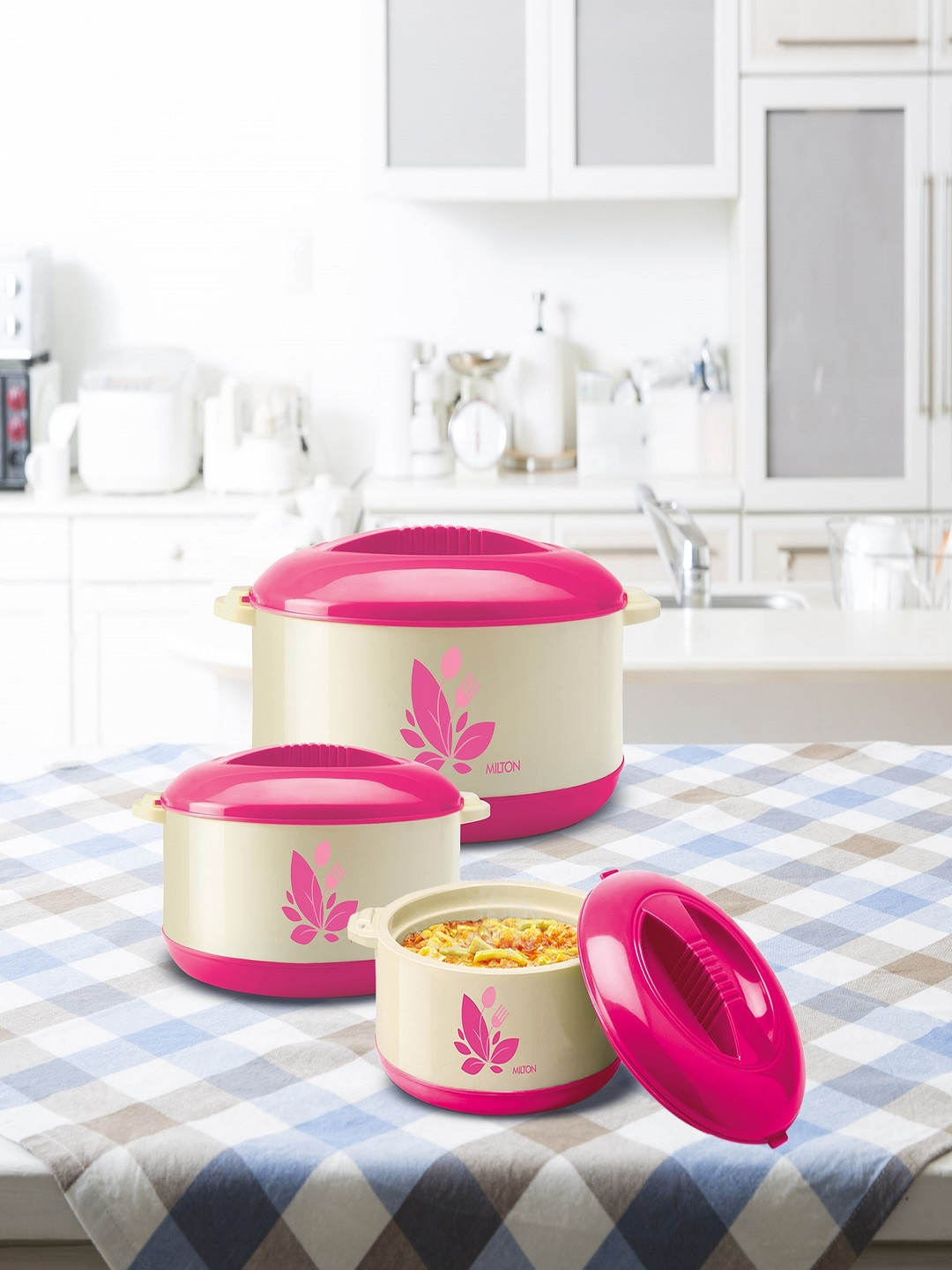 Milton 3 Pcs Pink New Orchid Jr Inner Steel Casserole Gift Set 450 ml 790 ml 1.26 L