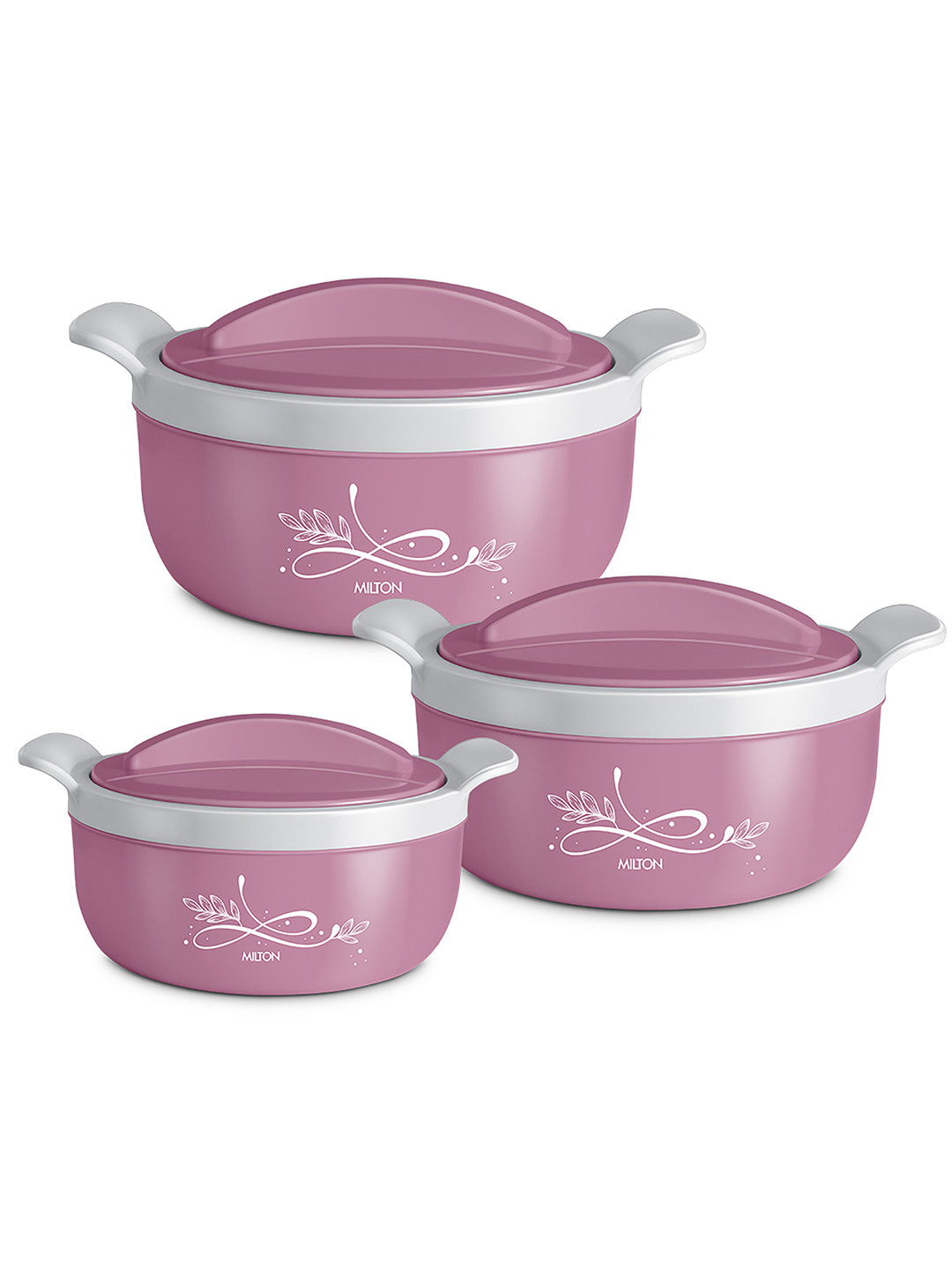 Milton Crave Jr Pink Set of 3 Stainless Steel Casserole 470 ml 800 ml 1.38 ml