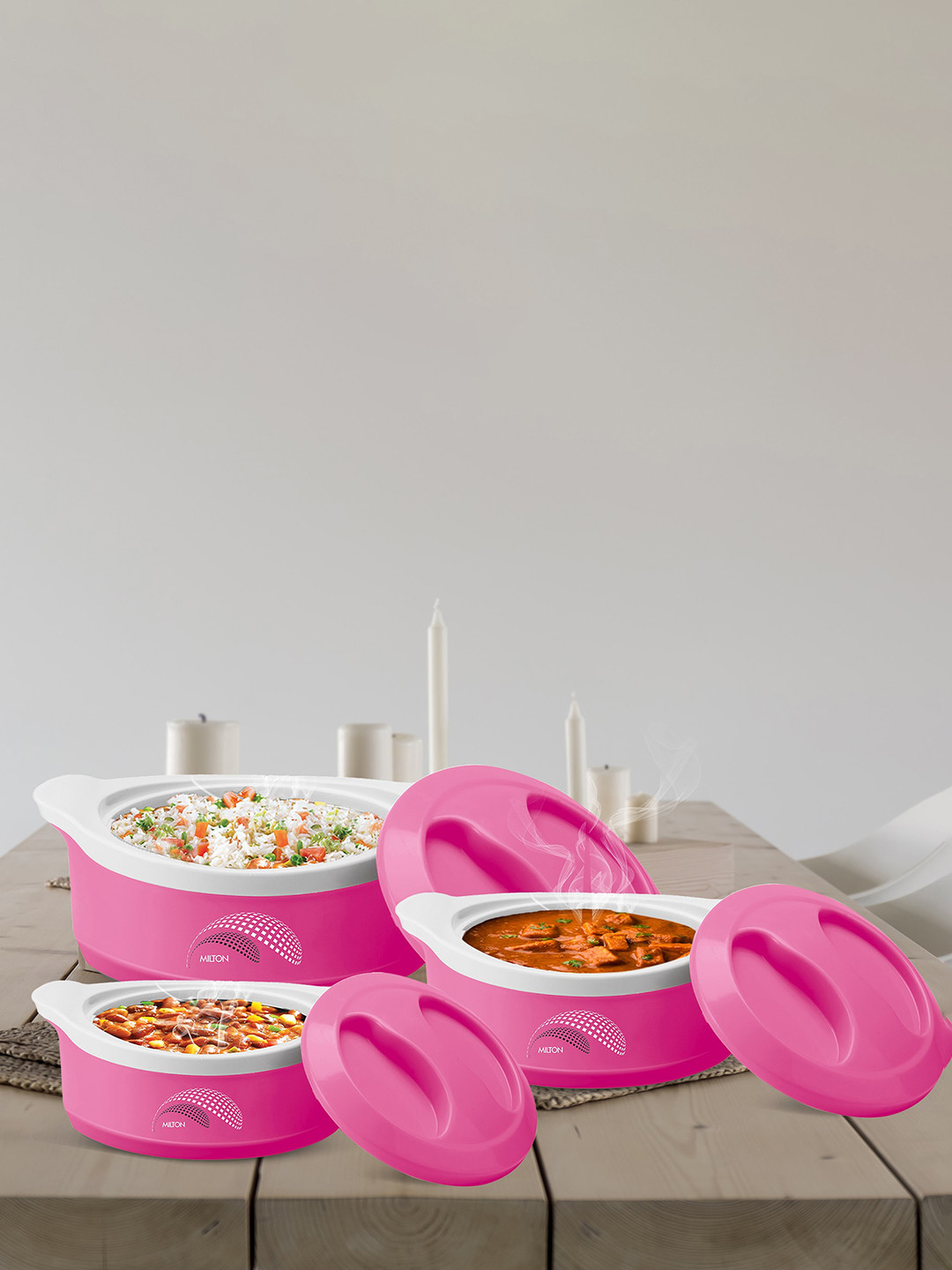 Milton 3 Pcs Pink New Marvel Jr Inner Steel Casserole Gift Set 450 ml 850 ml 1240 ml