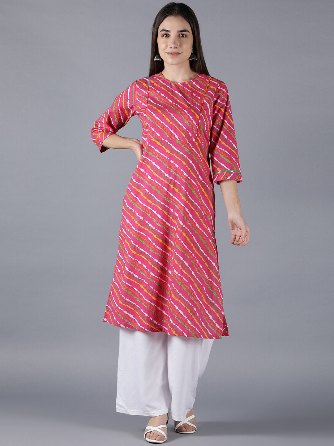 Cot'N Soft Women Red & Yellow Leheriya Printed Indie Prints Kurta