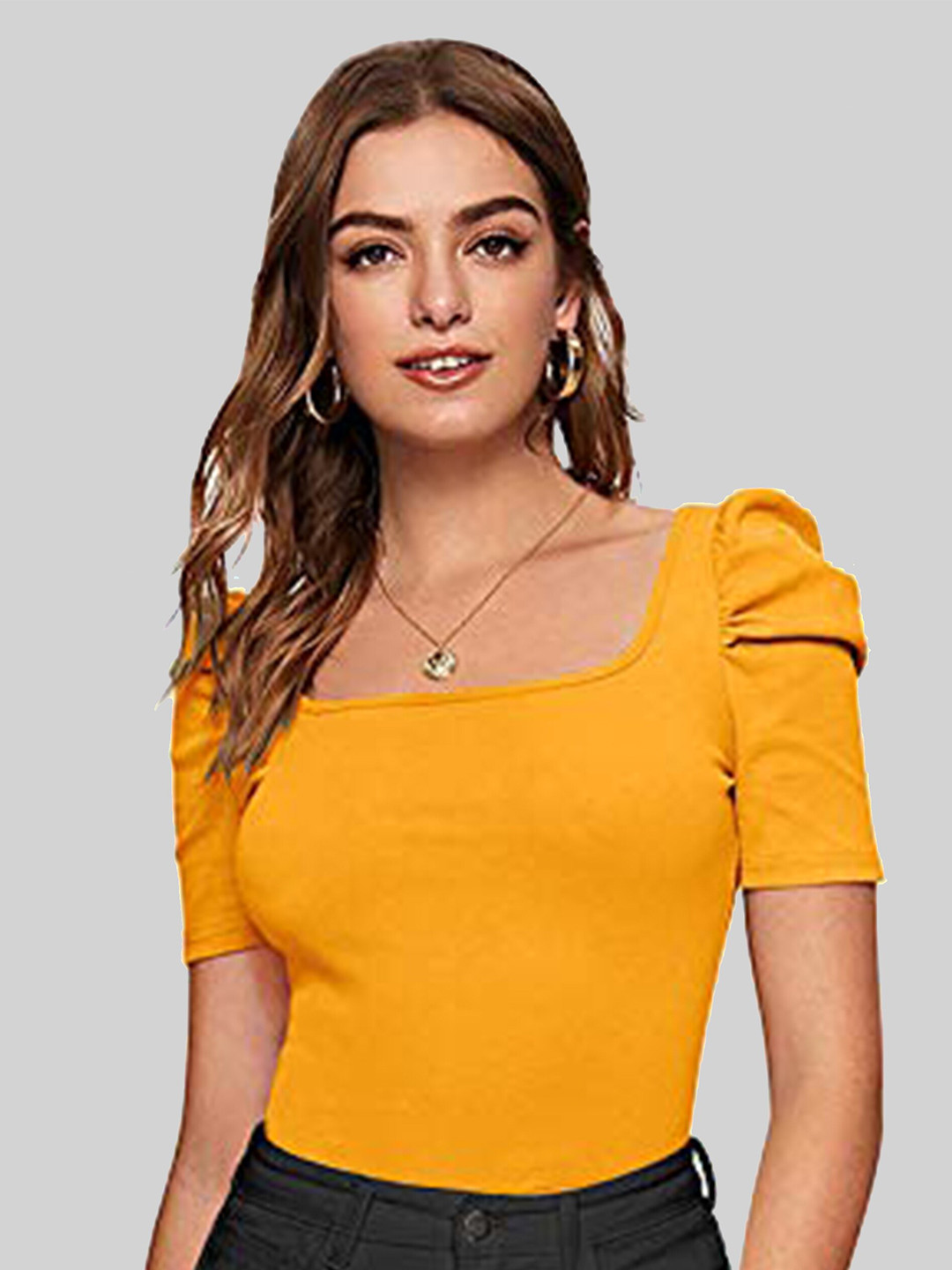 LONDON BELLY Women Yellow Puff Sleeve Top