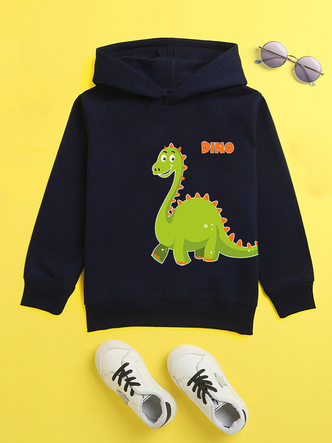 NUSYL Unisex Kids Navy Blue Animal Graphics Hooded Sweatshirt