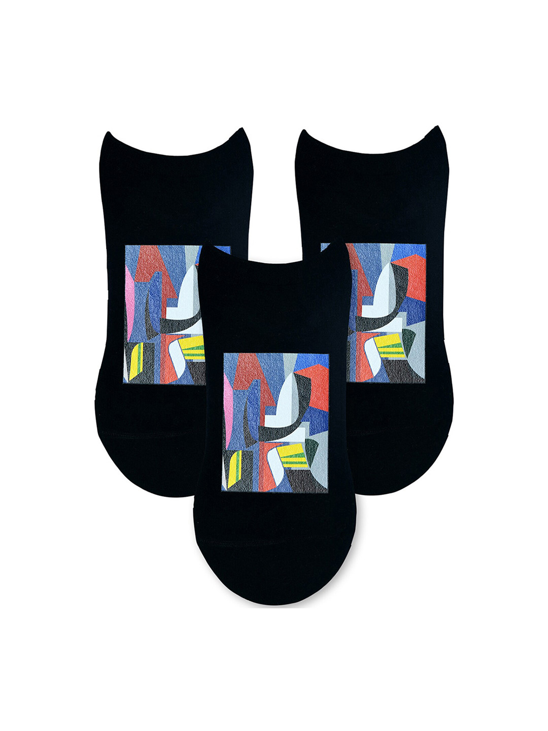 TOFFCRAFT Men Pack of 3 Black Patterned Cotton Ankle-Length Socks