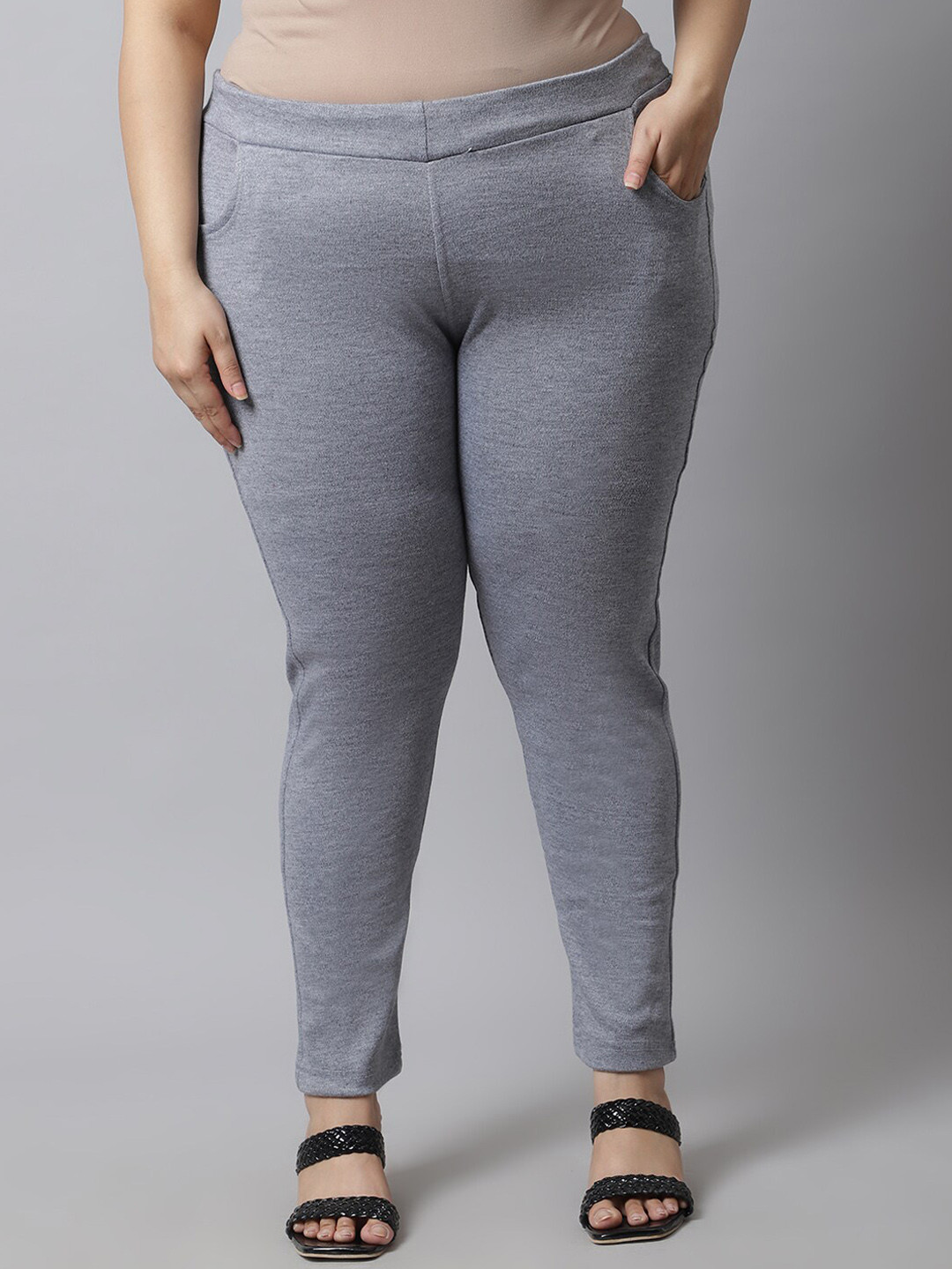 TAG 7 Women Grey Plus size Solid Ankle-Length Leggings