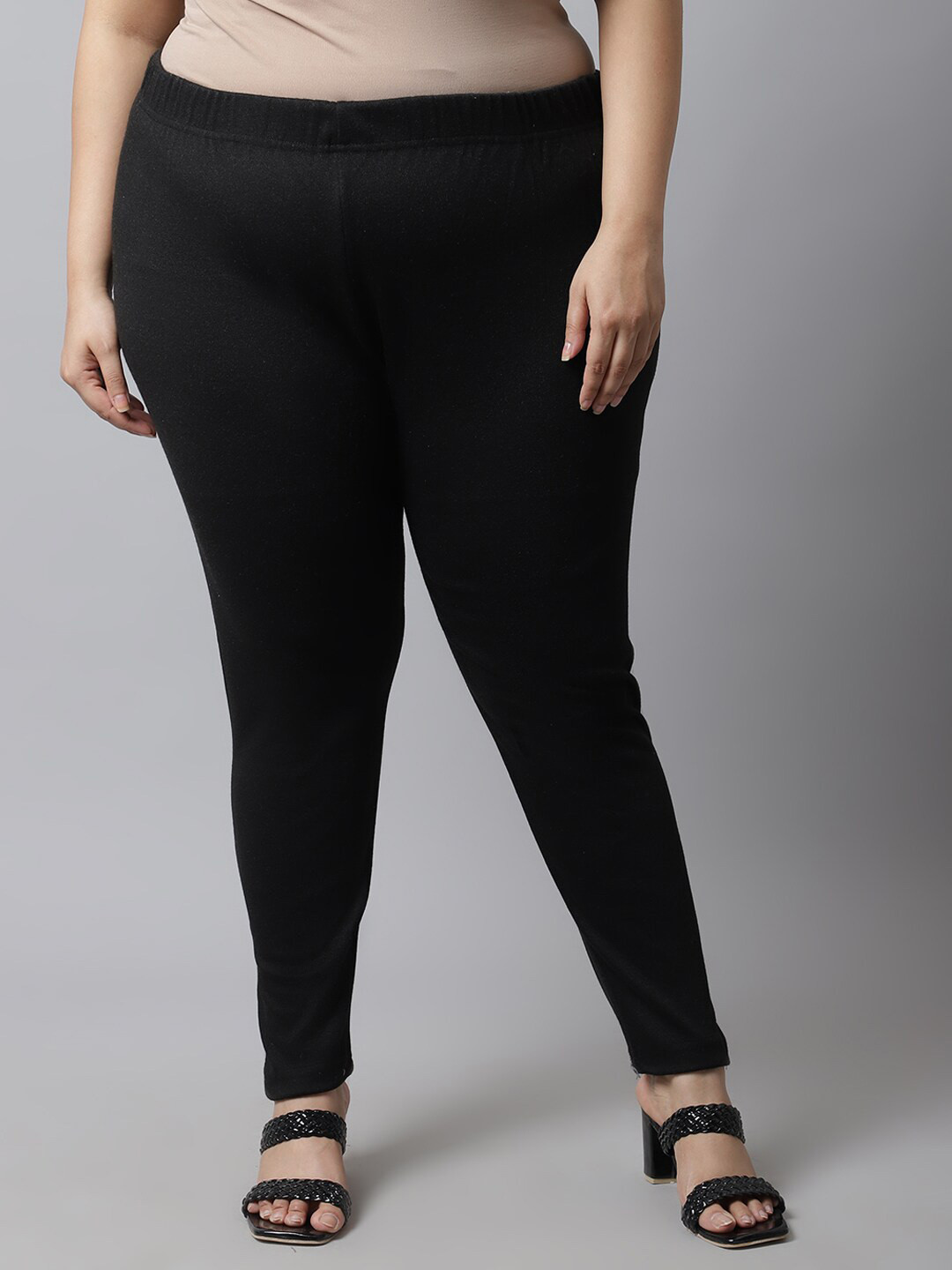 TAG 7 Women Plus size Black Solid Ankle-length Leggings