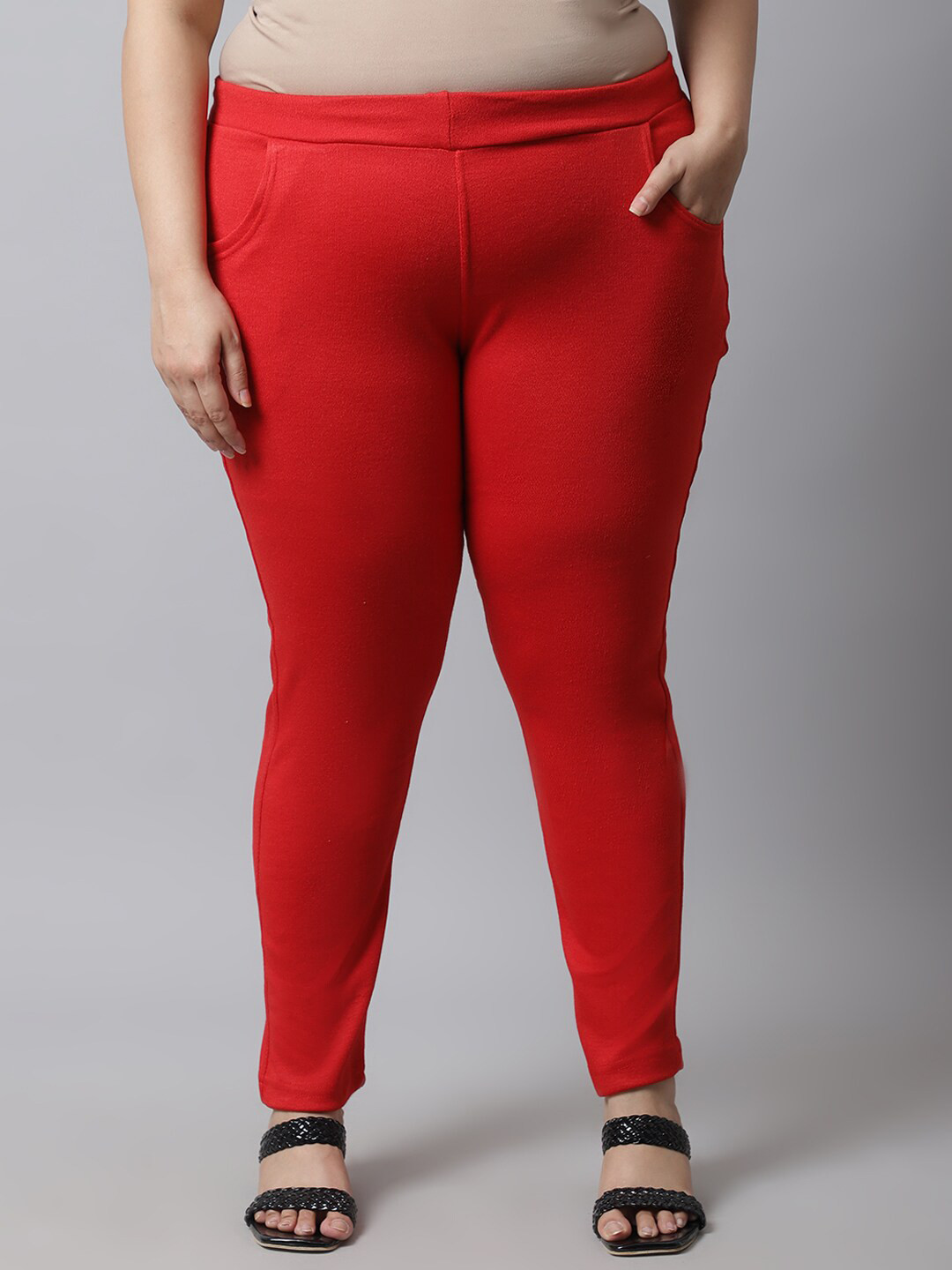 TAG 7 Women Plus size Red Solid Ankle-Length Leggings