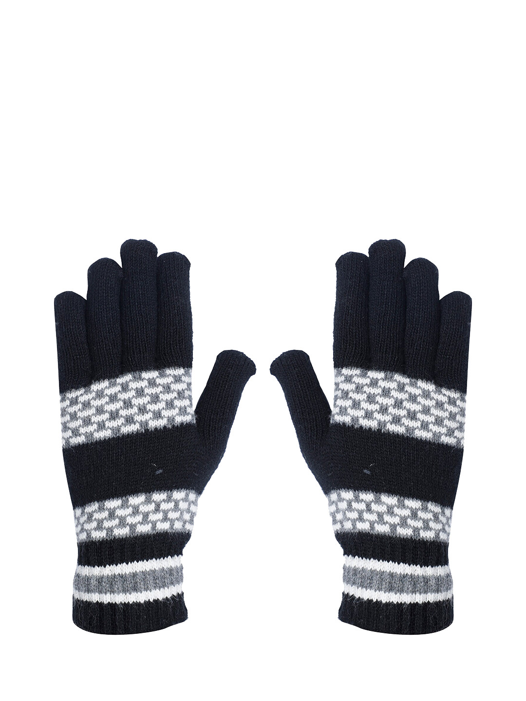 LOOM LEGACY Men Navy-Blue & White Self-Design Acrylic Winter Gloves