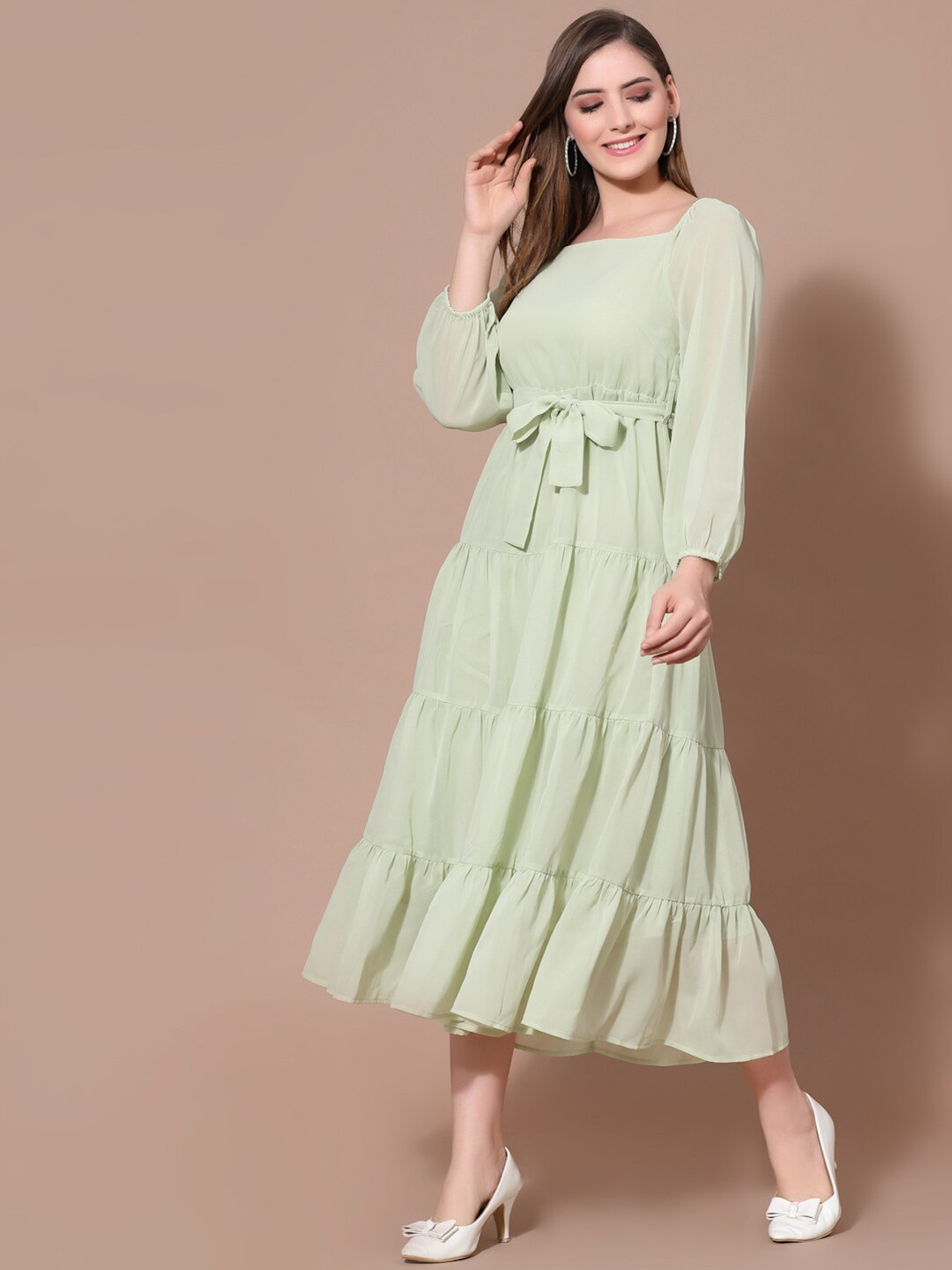 Strong And Brave Odour Free Solid Georgette Midi Dress