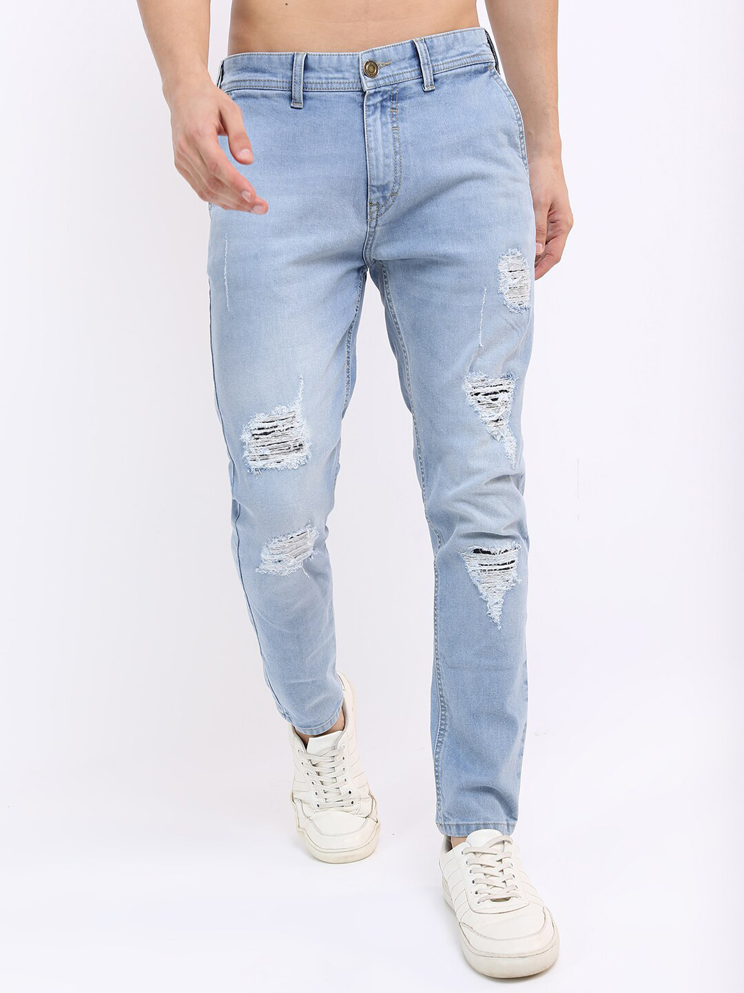 HIGHLANDER Men Blue Slim Fit Ripped Heavy Fade Stretchable Jeans