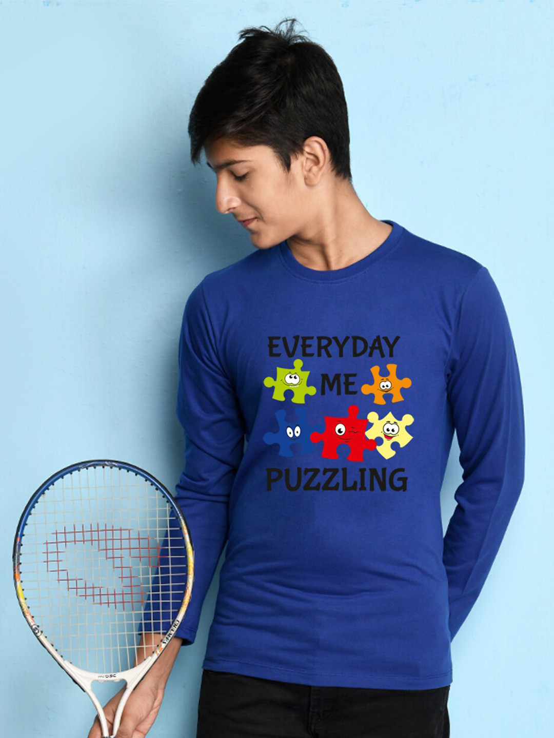 NUSYL Boys Blue & Black Typography T-shirt