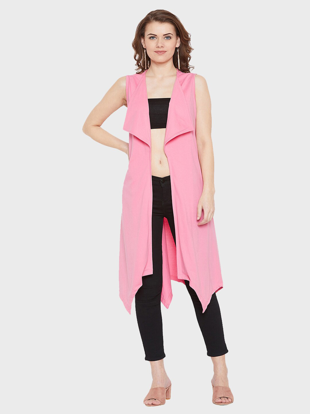 Hypernation Women Pink Sleeveless Cotton Shrug