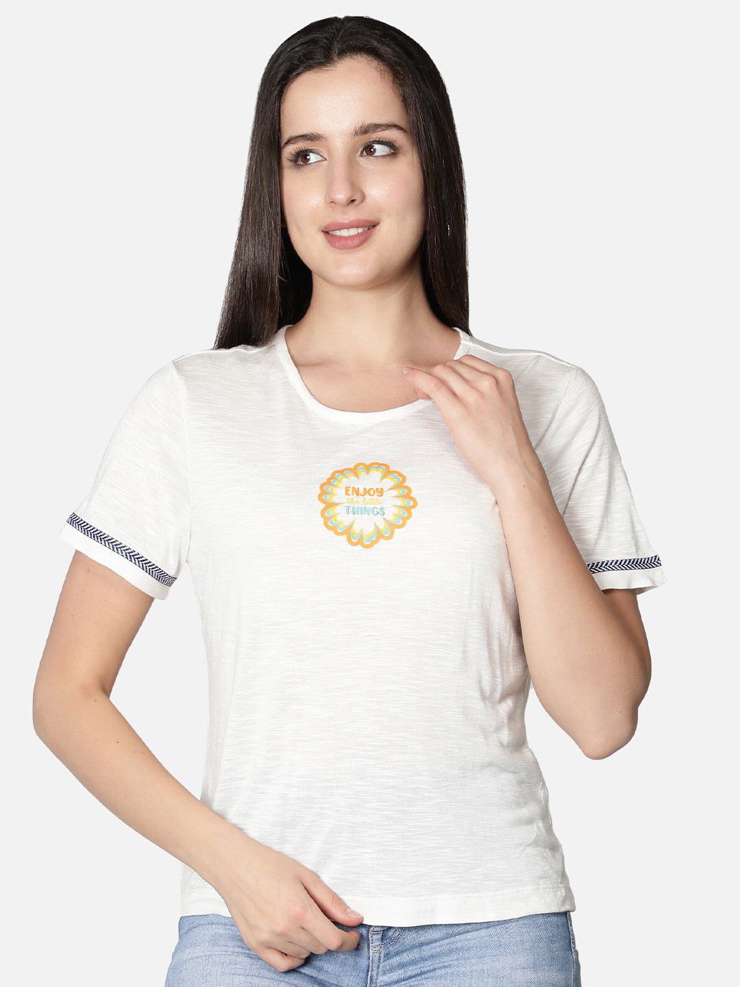 NUEVOSDAMAS Women White Drop-Shoulder Sleeves T-shirt