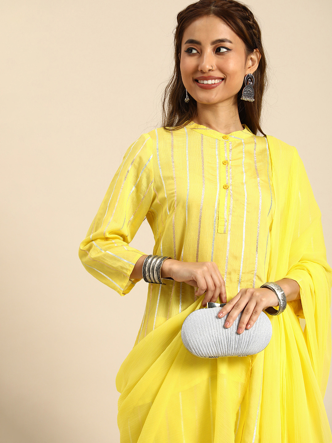 Sangria Women Chanderi Silk Kurta With Salwar & With Dupatta