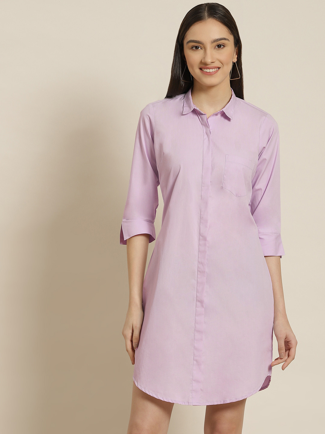 Hancock Women Lavender Solid Pure Cotton Formal Shirt Dress