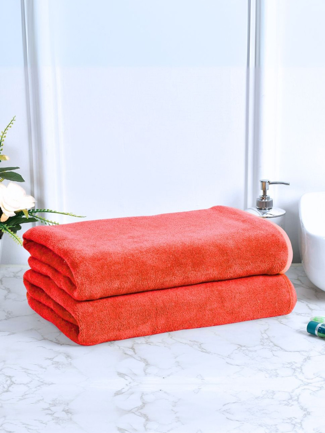 Black Gold Set Of 2 Red Solid 400 GSM Bath Towels