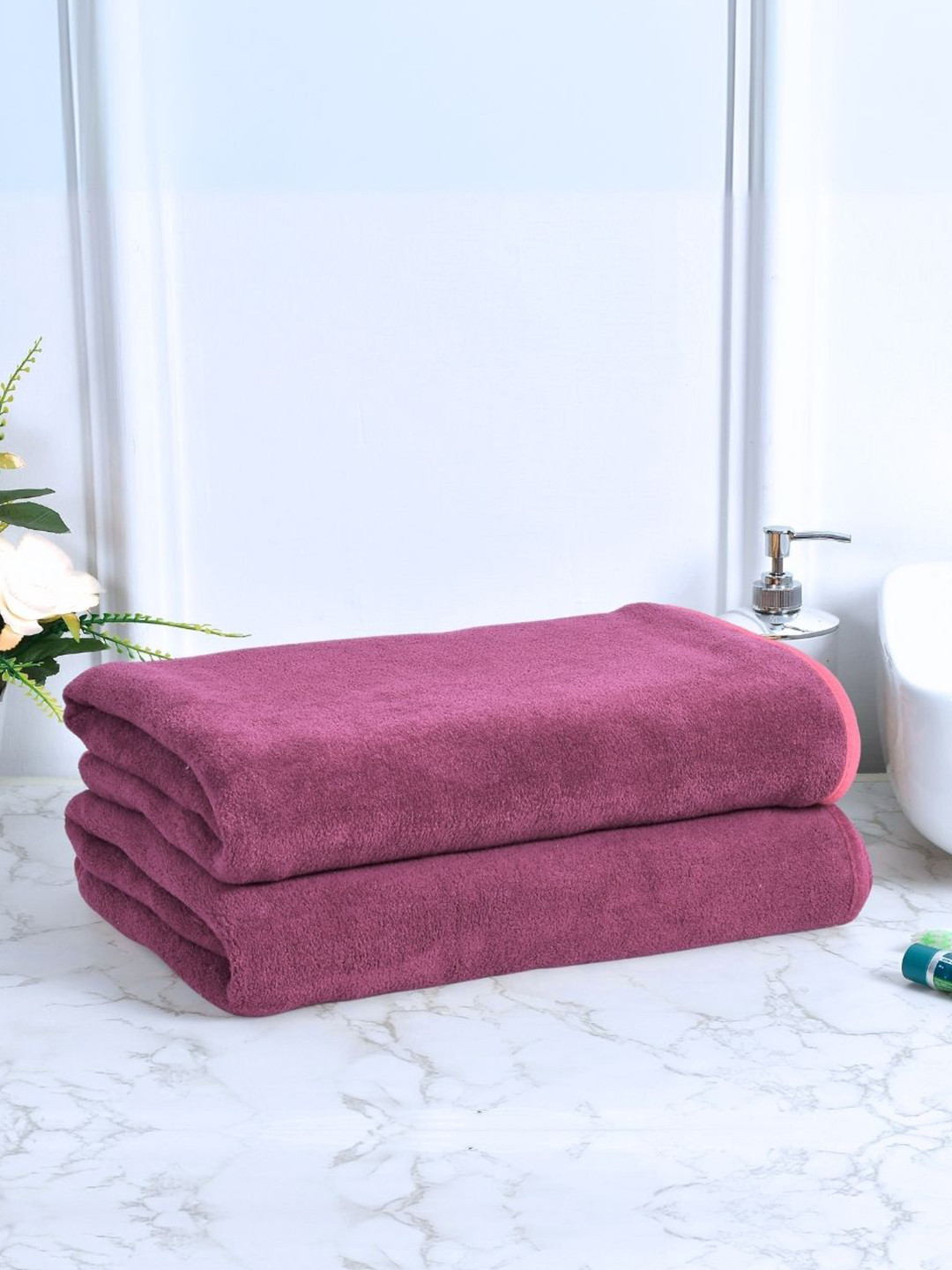 Black Gold Pack Of 2 Purple Solid 400GSM Bath Towels