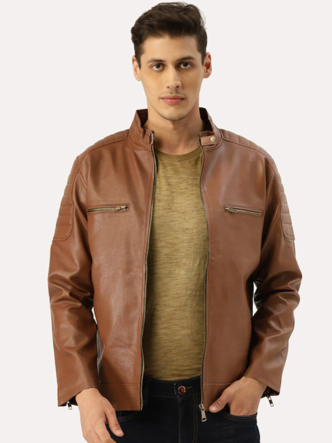 Leather Retail Men Brown Outdoor Biker Jacket