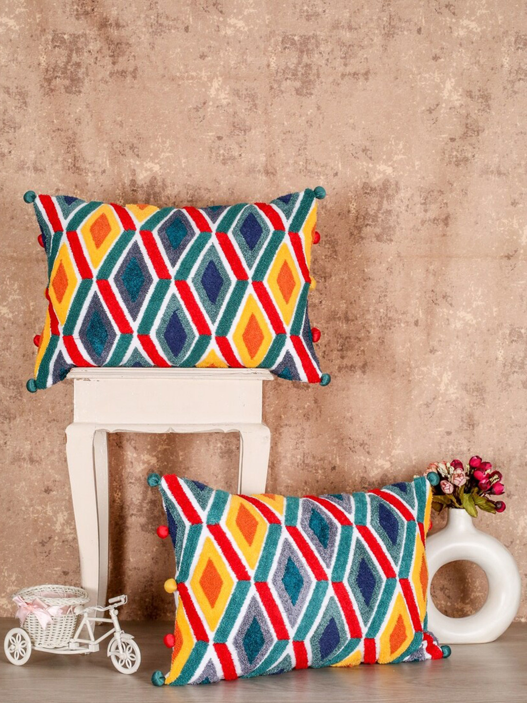 SHADES of LIFE Set of 2 Embroidered Rectangle Cushion Covers