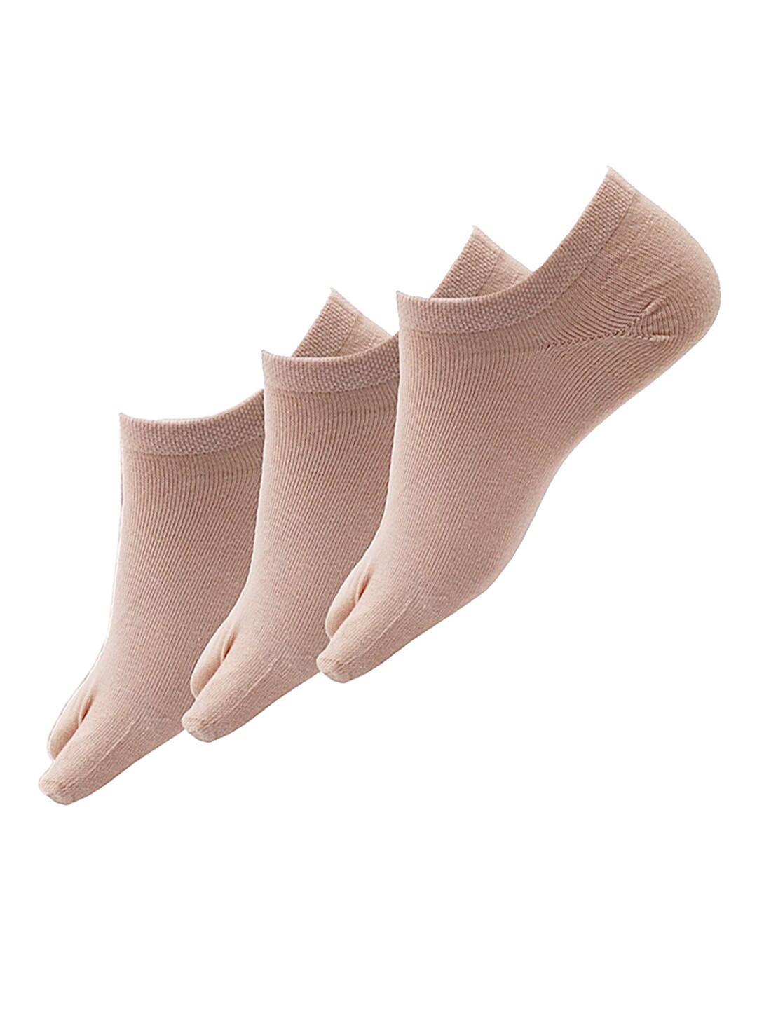 FOOTPRINTS Women Pack Of 3 Beige Solid Ankle Length Thumb Socks