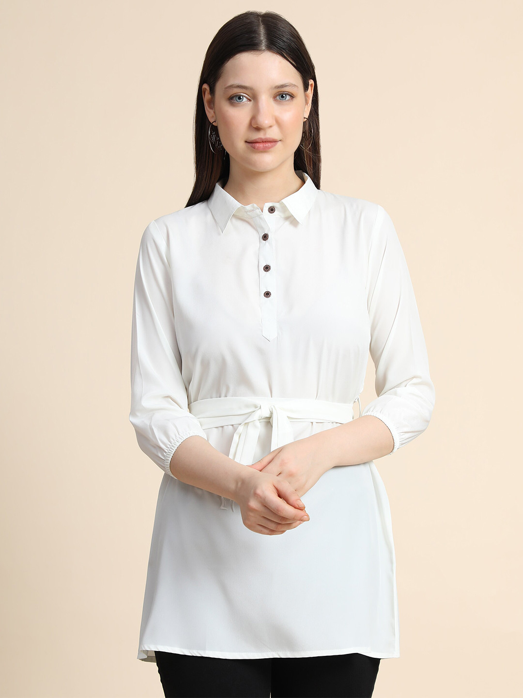 KERI PERRY Women White Shirt Style Longline Top