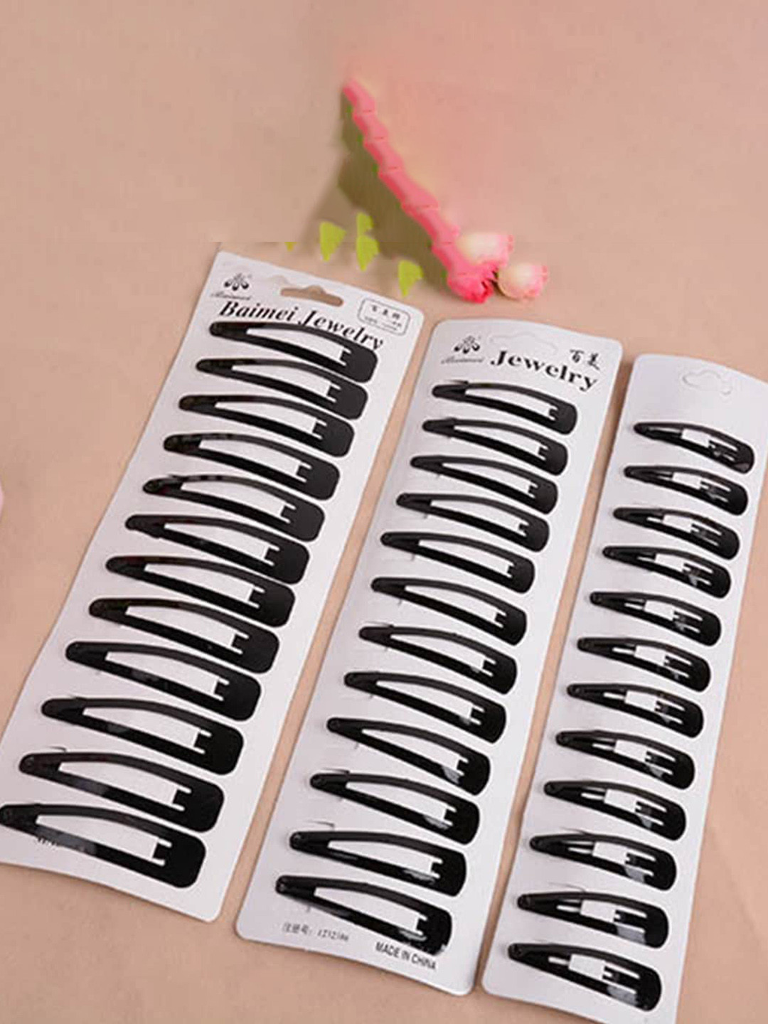 CHRONEX Set Of 12 Black Pairs Regular Metallic Tic Tac Hair Clips